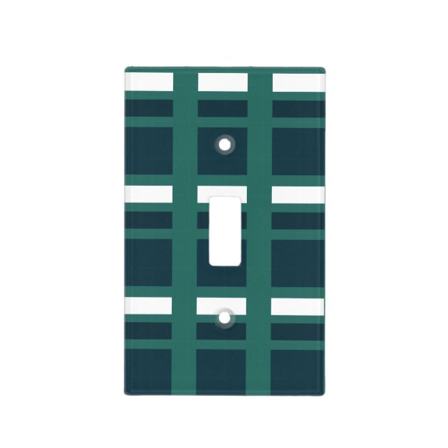 Teal White Blue Modern Plaid Check Light Switch Cover (Front)