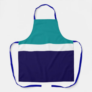 Teal White Blue Plain Color Block Design Apron