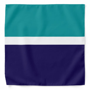 Teal White Blue Plain Color Block Design  Bandana