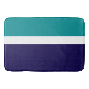 Teal White Blue Plain Color Block Design Bath Mat