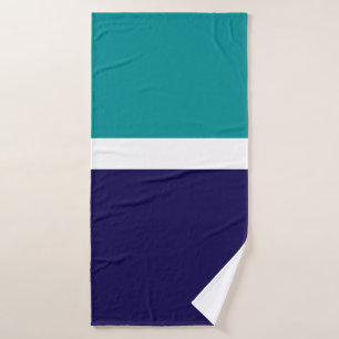 Teal White Blue Plain Color Block Design Bath Towel