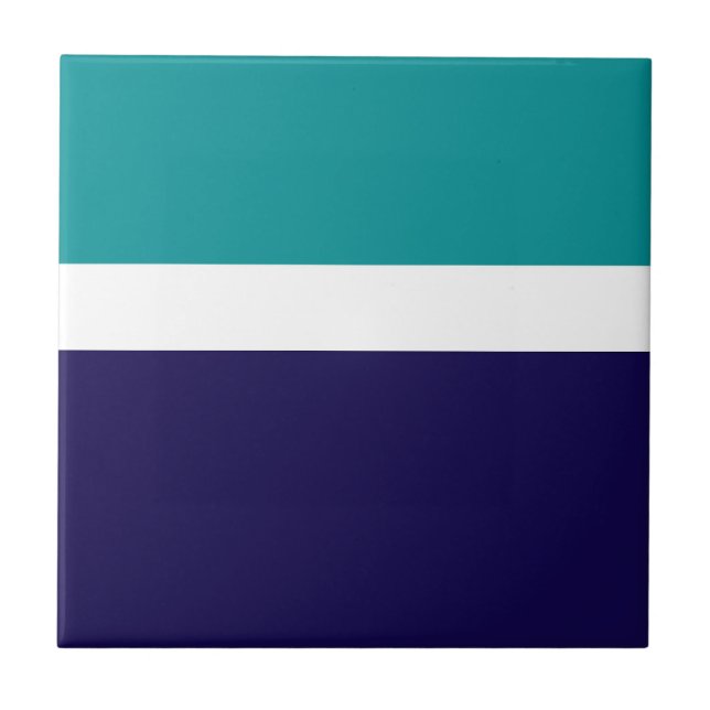Teal White Blue Plain Color Block Design  Ceramic Tile (Front)