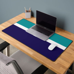 Teal White Blue Plain Color Block Design Desk Mat