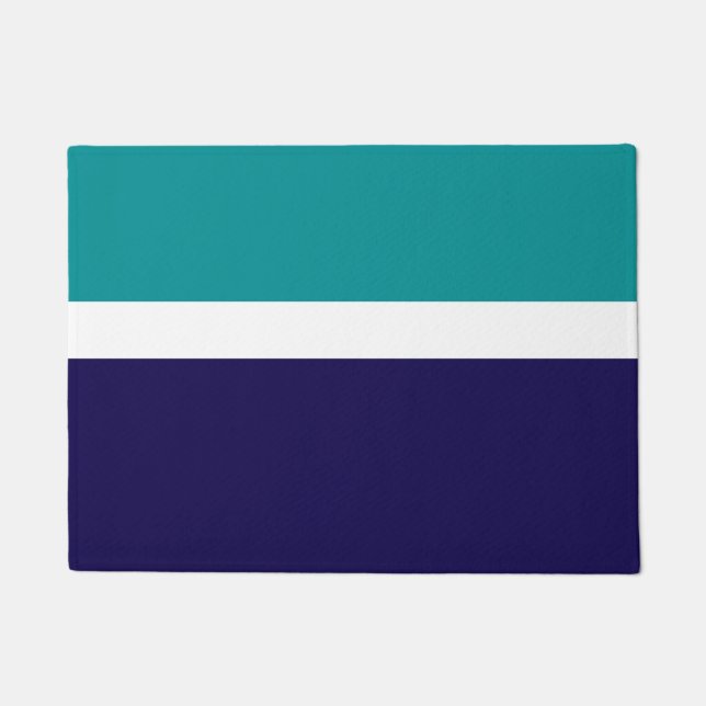 Teal White Blue Plain Color Block Design  Doormat (Front)