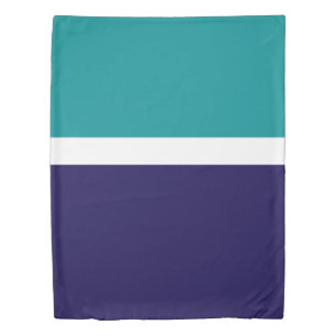 Teal White Blue Plain Color Block Design Duvet Cover