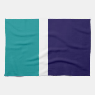 Teal White Blue Plain Color Block Design Kitchen Towel