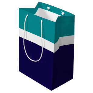 Teal White Blue Plain Color Block Design  Medium Gift Bag