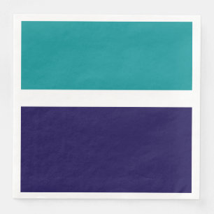 Teal White Blue Plain Color Block Design Paper Dinner Napkins
