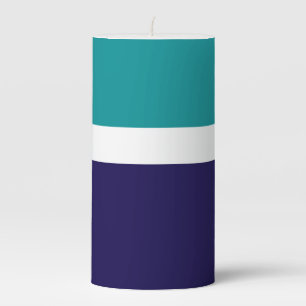 Teal White Blue Plain Color Block Design Pillar Candle