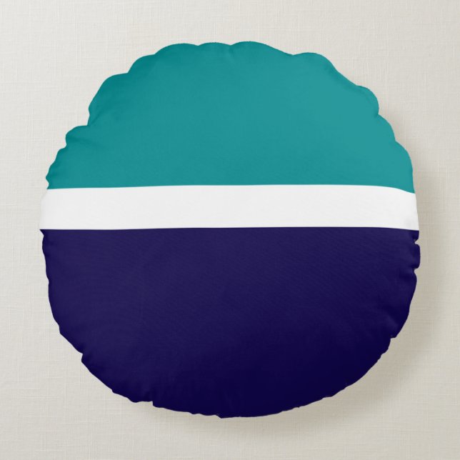 Teal White Blue Plain Color Block Design  Round Pillow (Front)