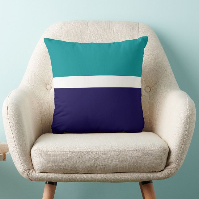Teal White Blue Plain Color Block Design  Throw Pillow (Creator Uploaded)
