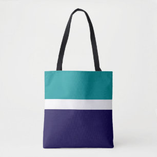 Teal White Blue Plain Color Block Design Tote Bag