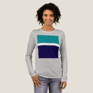 Teal White Blue Plain Color Block Design Tri-Blend Shirt