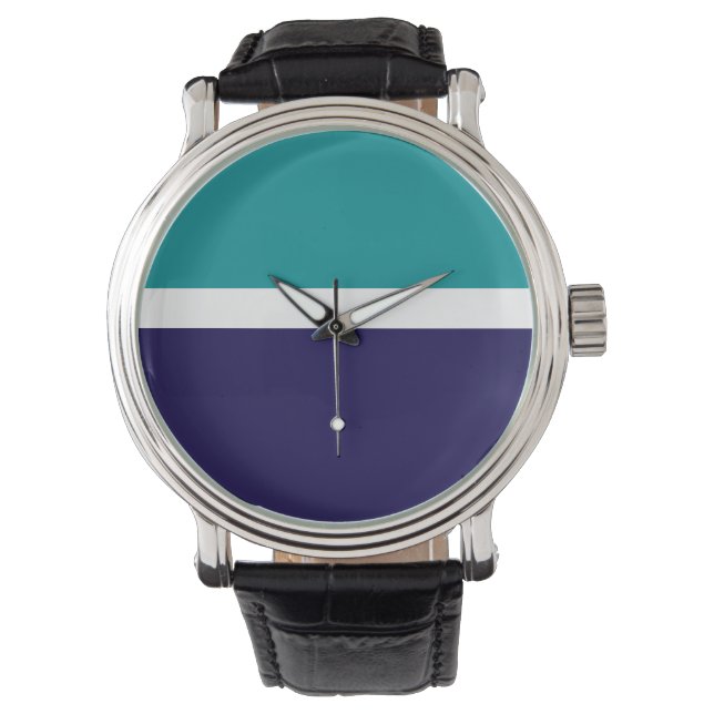 Teal White Blue Plain Color Block Design  Watch (Front)