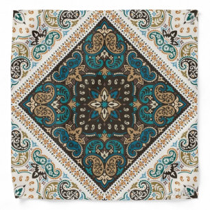 Teal White Boho Paisley Bandana