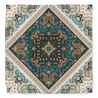 Teal White Boho Paisley Bandana