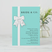 Teal White Bow Ribbon Cute Modern Bridal Shower  Invitation (Standing Front)