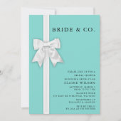 Teal White Bow Ribbon Cute Modern Bridal Shower  Invitation (Front)