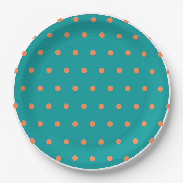 Teal White Burnt Orange Polka Dots  Paper Plates (Front)