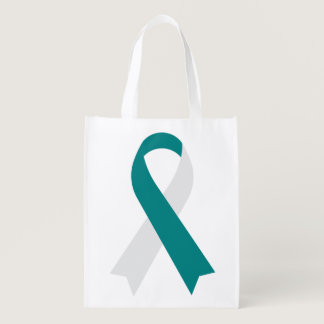 Teal & White Cervical Cancer Awareness Ribbon Grocery Bag