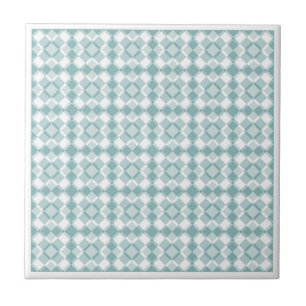 Teal White Checker Argyle Pattern Ceramic Tile