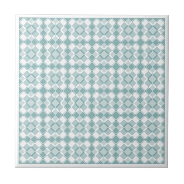 Teal White Checker Argyle Pattern Ceramic Tile (Front)