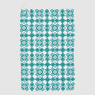 Teal White Checker Argyle Pattern Golf Towel
