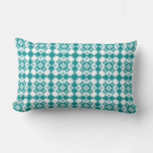 Teal White Checker Argyle Pattern Lumbar Pillow