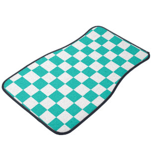 Teal White Checker Board Pattern Car Floor Mat