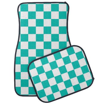 Teal White Checker Board Pattern Car Mat by FantabulousPatterns at Zazzle