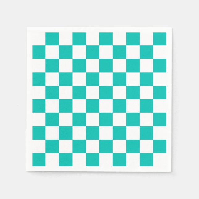 Teal White Checker Board Pattern Napkins (Front)