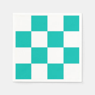Teal White Checker Board Pattern Paper Napkins