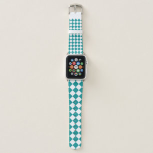 Teal White Checker Diamond Pattern Apple Watch Band
