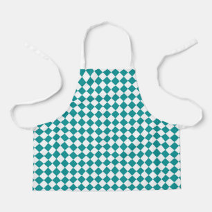 Teal White Checker Diamond Pattern Apron