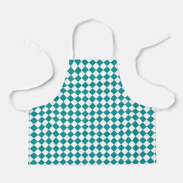Teal White Checker Diamond Pattern Apron (Front)