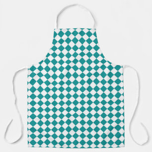 Teal White Checker Diamond Pattern Apron