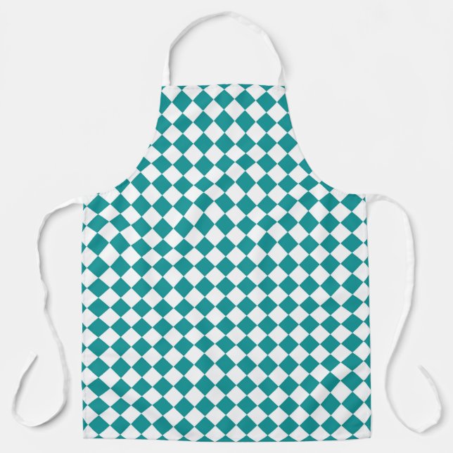 Teal White Checker Diamond Pattern Apron (Front)