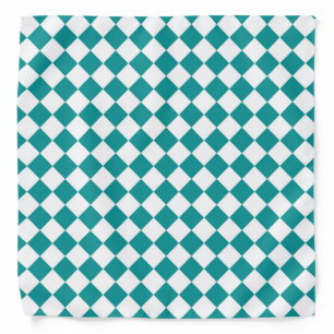 Teal White Checker Diamond Pattern Bandana