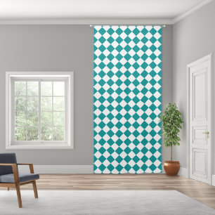 Teal White Checker Diamond Pattern Blackout Curtains