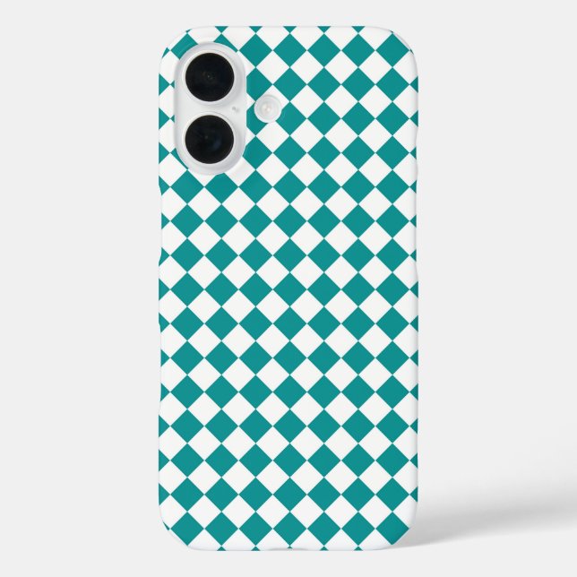 Teal White Checker Diamond Pattern Case-Mate iPhone Case (Back)