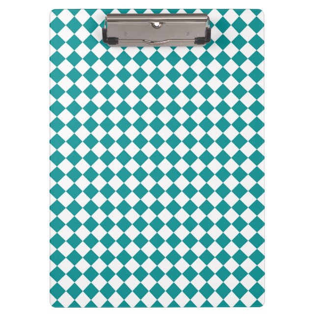 Teal White Checker Diamond Pattern Clipboard (Front)