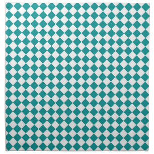 Teal White Checker Diamond Pattern Cloth Napkin