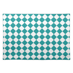 Teal White Checker Diamond Pattern Cloth Placemat