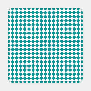 Teal White Checker Diamond Pattern Coaster Set
