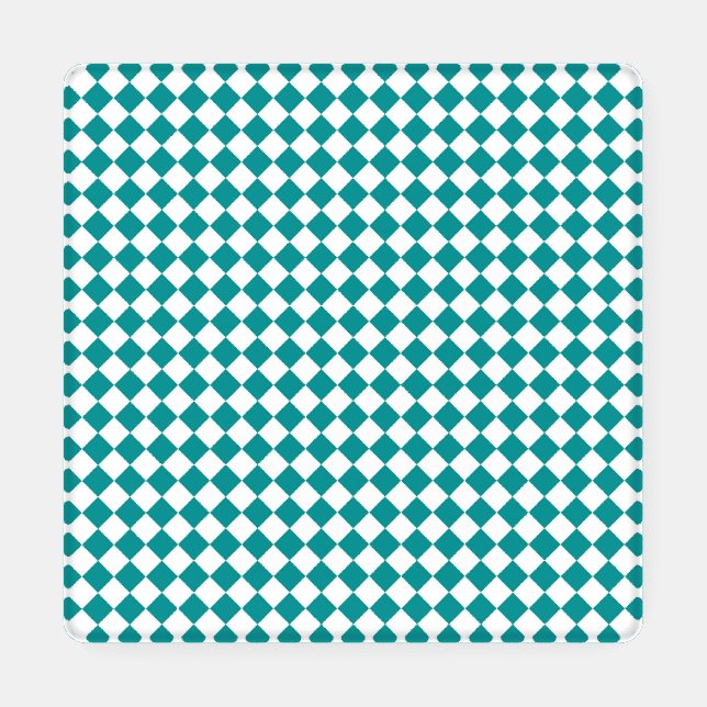 Teal White Checker Diamond Pattern Coaster Set (Single)