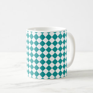 Teal White Checker Diamond Pattern Coffee Mug