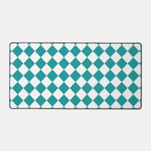 Teal White Checker Diamond Pattern Desk Mat