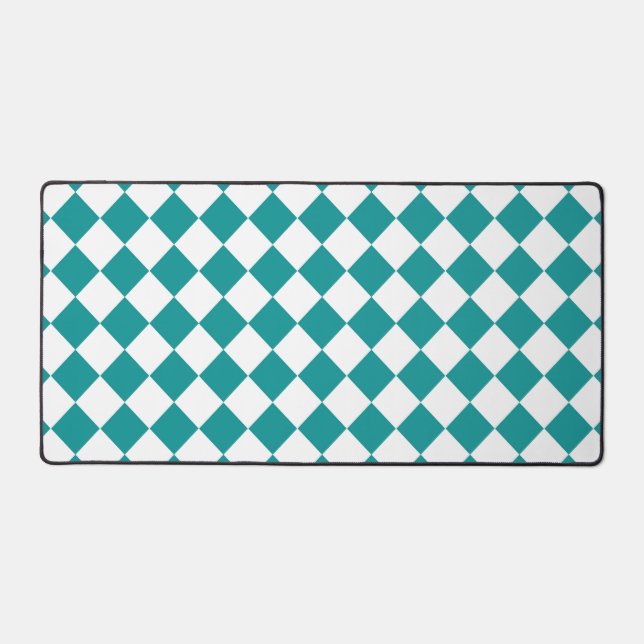 Teal White Checker Diamond Pattern Desk Mat (Front)