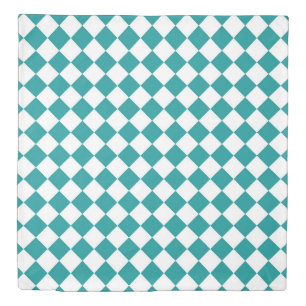 Teal White Checker Diamond Pattern Duvet Cover