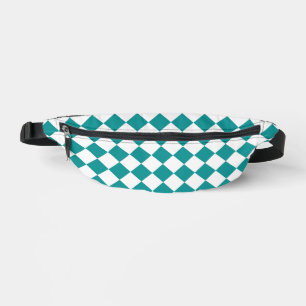 Teal White Checker Diamond Pattern Fanny Pack